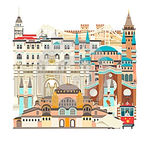 Istanbul City colorful beautiful vector card